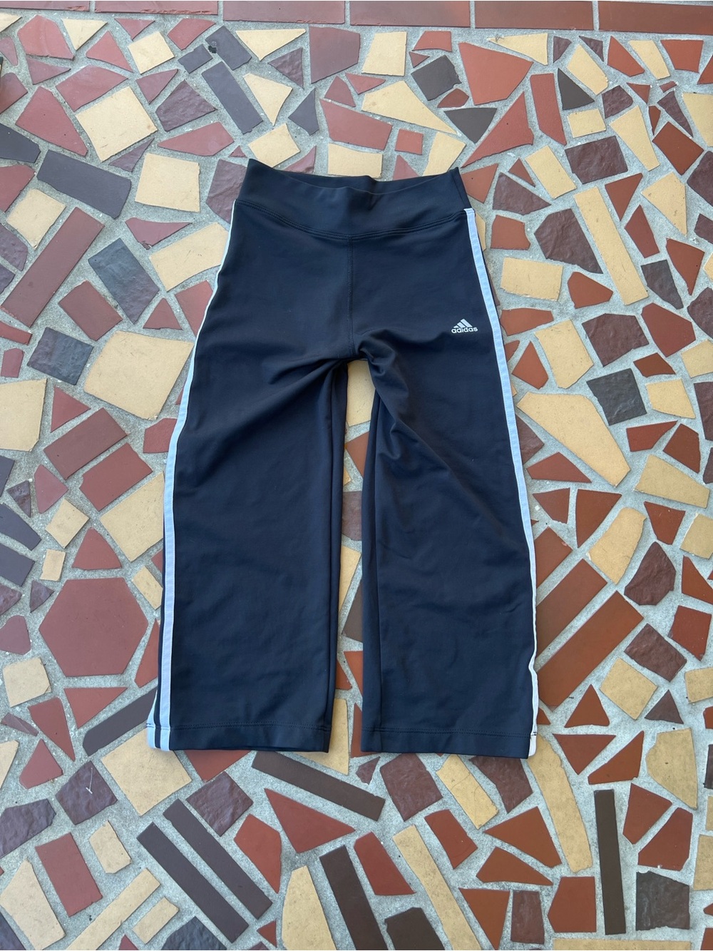 adidas Black Capri Leggings with White Side Stripes